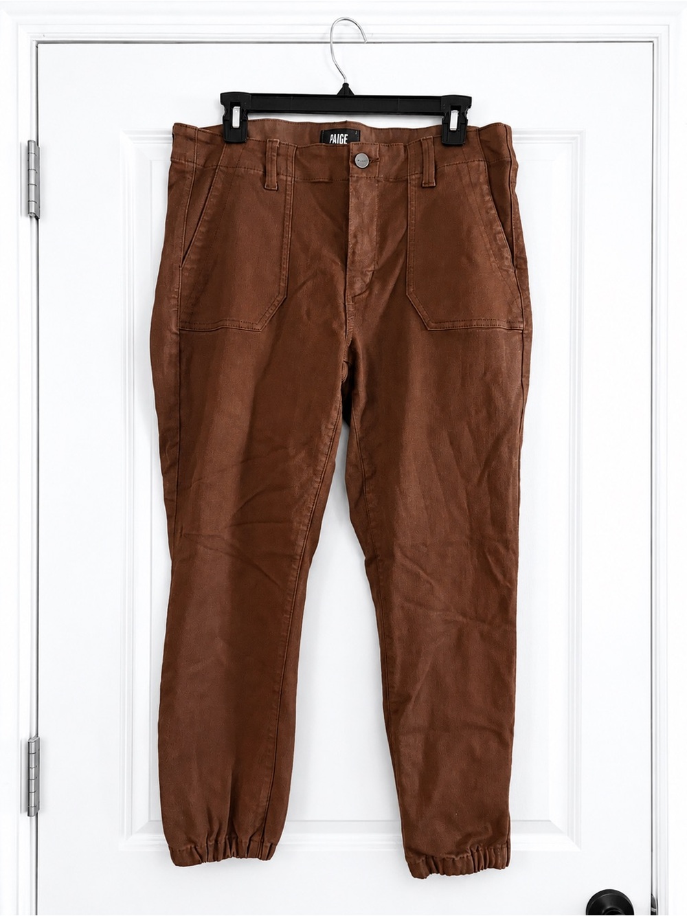PAIGE Mayslie Jogger Pants Size 31 Brown Coated Utility Cargo Joggers